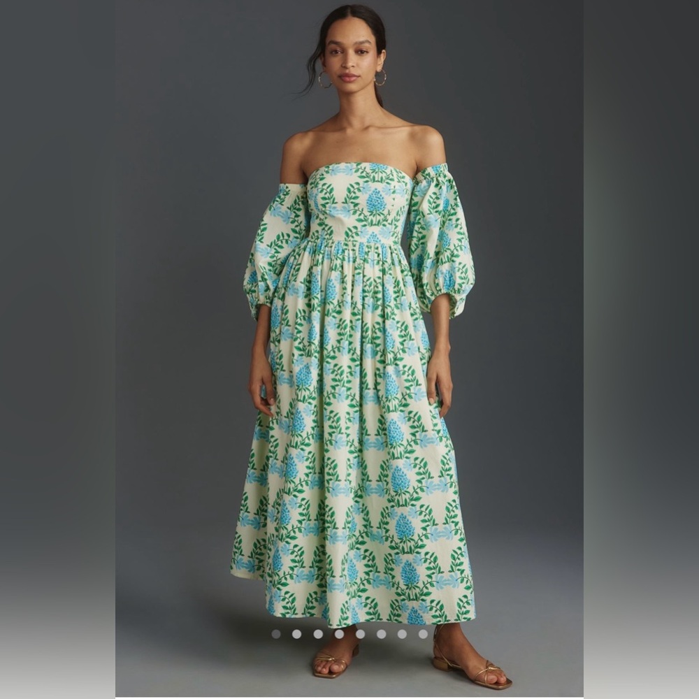 Anthropologie Green and Blue Floral Long Sleeve Dress